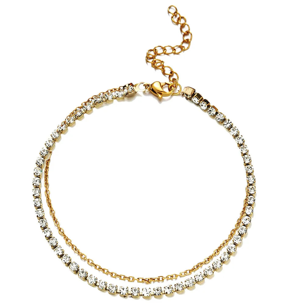 Tornozeleira Tennis com Cristais Aço Inoxidável