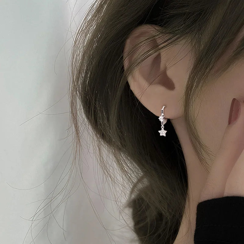 Brinco de Prata 925 com Pingente Vintage Estrela com Zircônia Brincos Artesanais