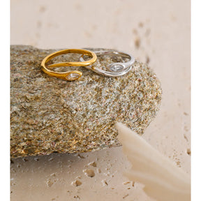 Anel Ajustável  de Cobra em Aço Inoxidável com Zircônia