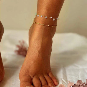 Tornozeleira em Aço Inoxidável Multicamadas com Pingente de Tassel e Cristais de Zircônia