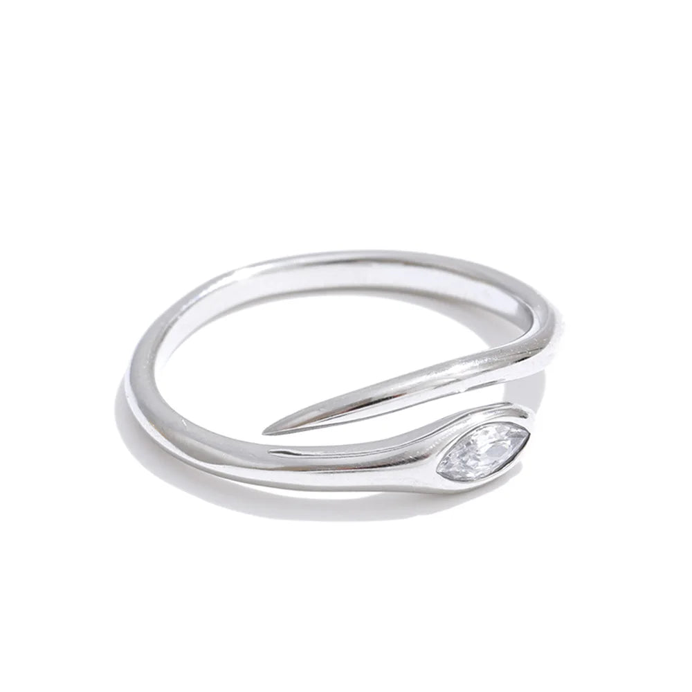 Anel Ajustável  de Cobra em Aço Inoxidável com Zircônia