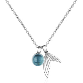 Colar de Pingente com Cauda de Sereia e Contas de Safira em Prata Esterlina S925